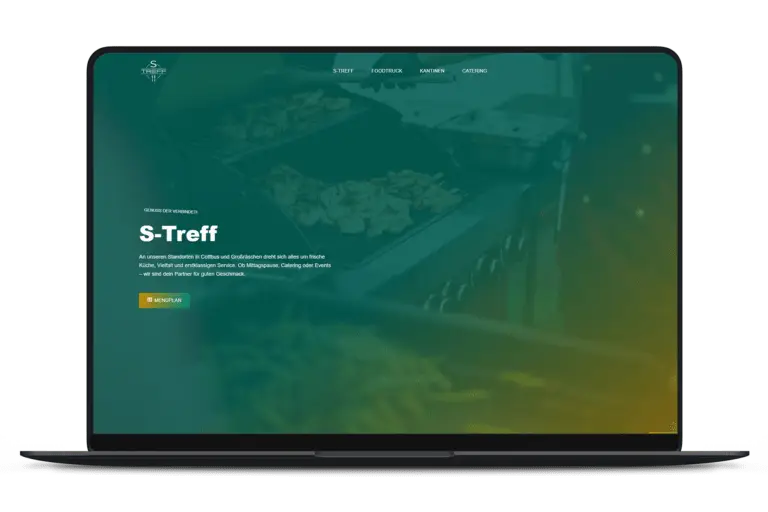 Beispielbild, freigestellter Laptop mit geöffneter Website eines Kunden: S-Treff Cottbus
