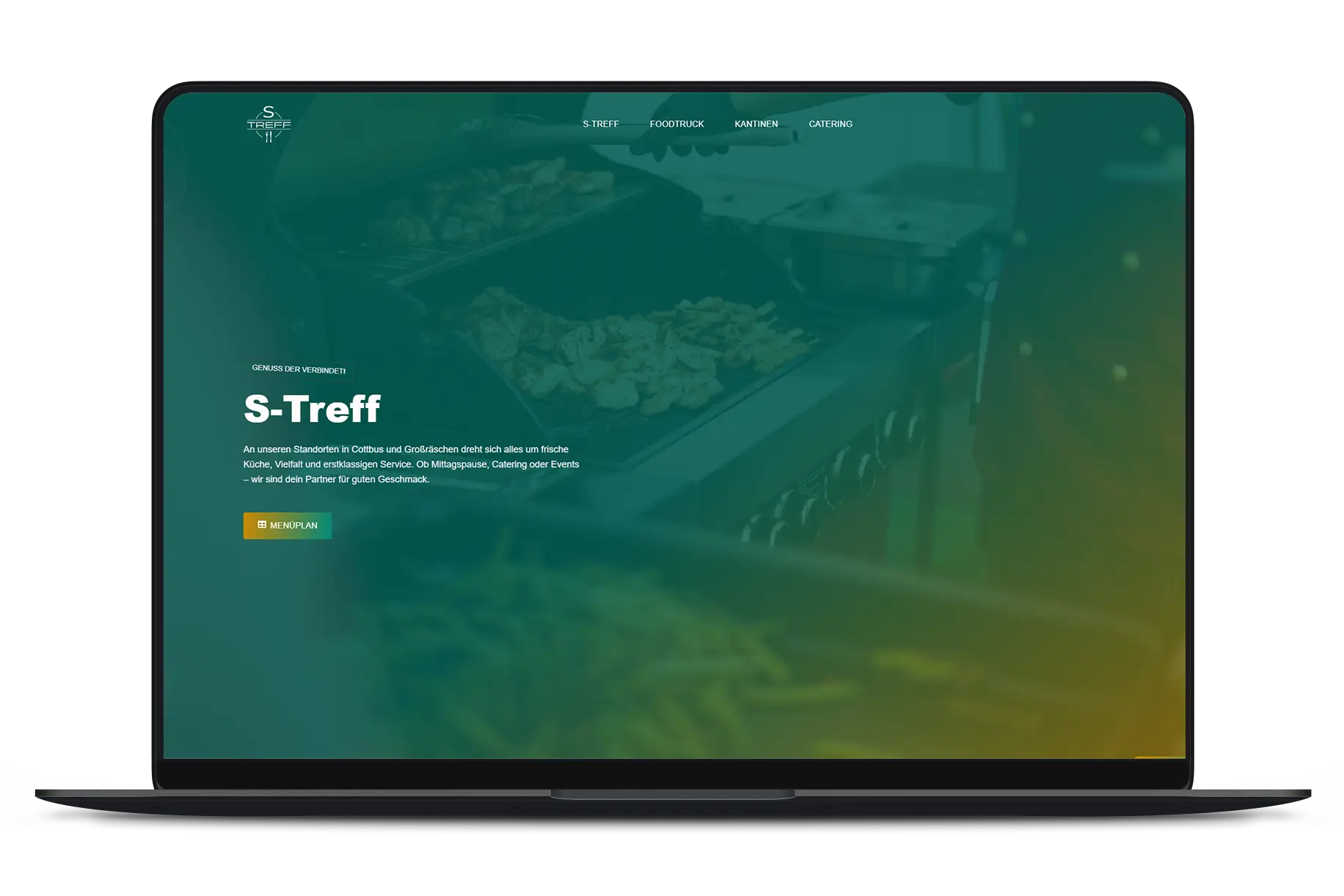 Beispielbild, freigestellter Laptop mit geöffneter Website eines Kunden: S-Treff Cottbus