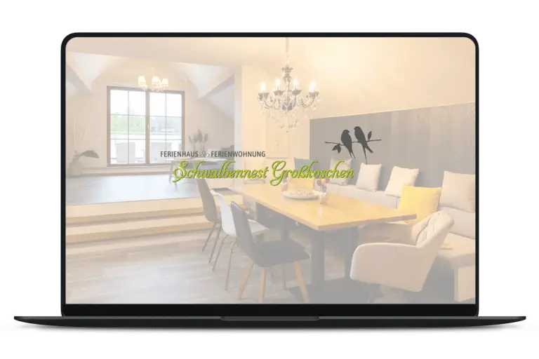 Beispielbild, freigestellter Laptop mit geöffneter Website eines Kunden: Ferienwohnung Schwalbennest Senftenberg