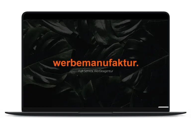 Beispielbild, freigestellter Laptop mit geöffneter Website eines Kunden: werbemanufaktur Ruhland
