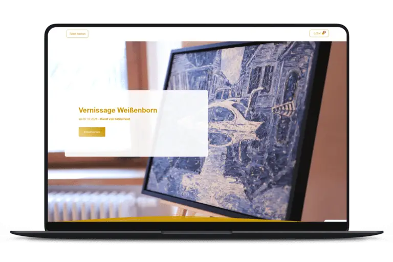Beispielbild, freigestellter Laptop mit geöffneter Website eines Kunden: Vernissage Schloss Weißenborn